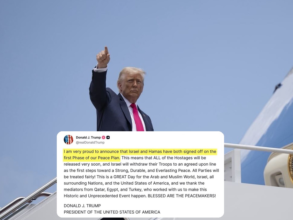 Trump annuncia la pace tra Israele e Hamas: “Un grande giorno per il mondo”